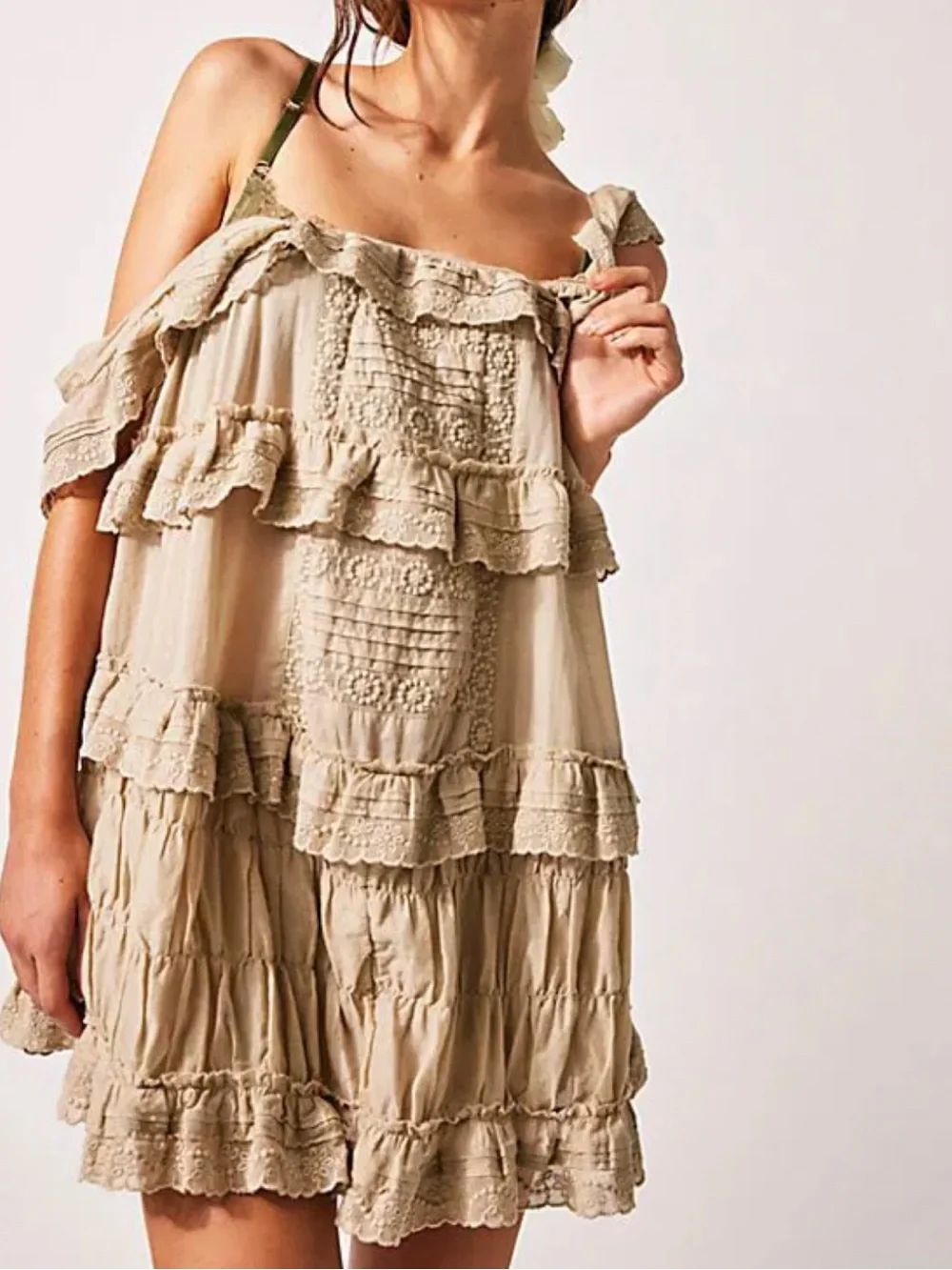 Free People Tiered And True Lace Ruffles Vintage Romper